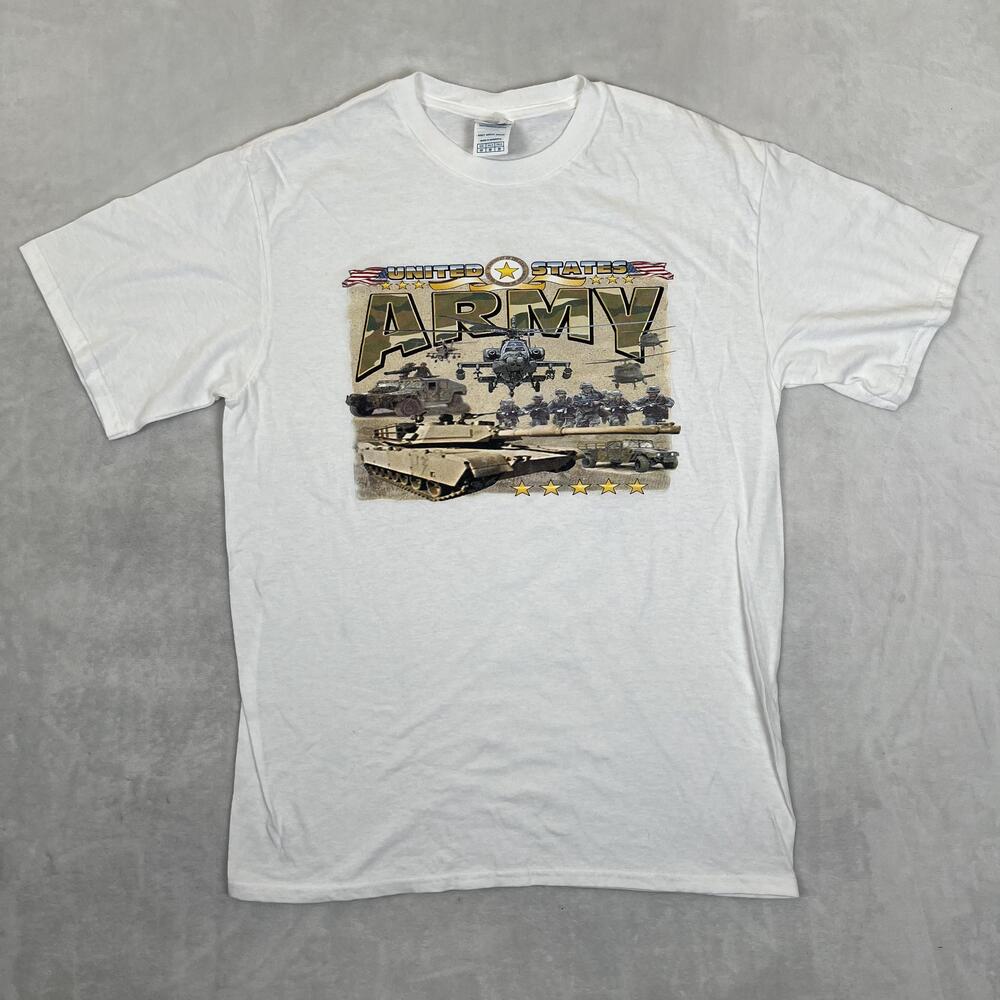 Vintage Army T-Shirt Mens Medium White United States Military Tank USA Y2K